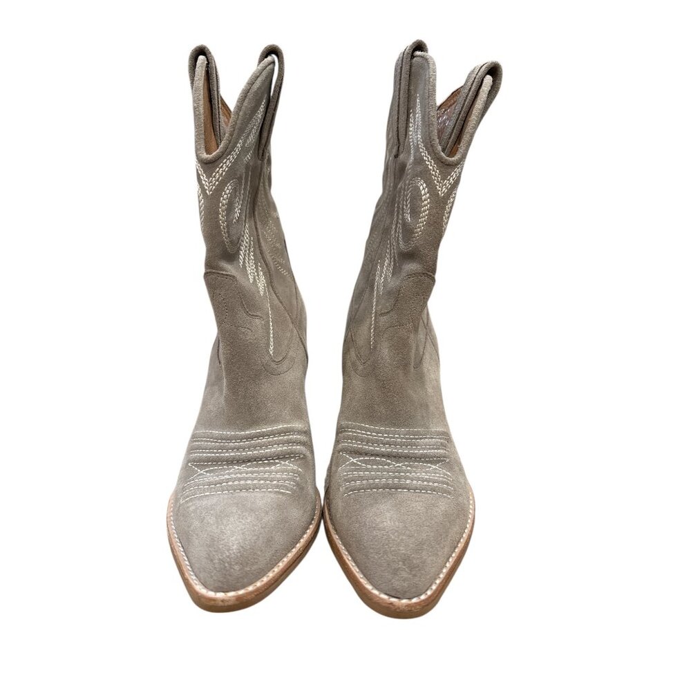 Jeffrey Campbell Taupe Suede Western Cowboy Boots Embroidered Design Sz 7.5 EUC - Picture 3 of 8